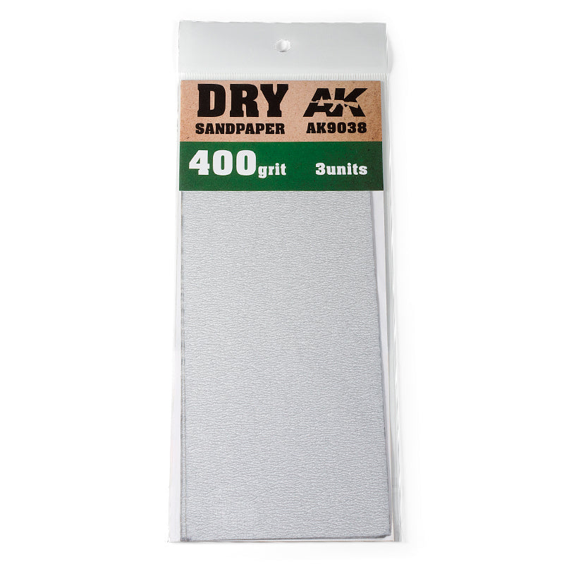 AK Interactive - Tools  - Dry Sandpaper 400 grit. 3 Units