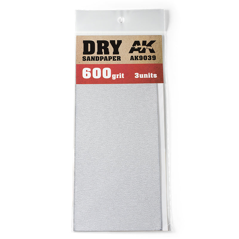 AK Interactive - Tools  - Dry Sandpaper 600 grit. 3 Units