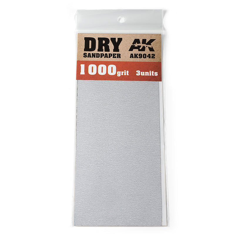 AK Interactive - Tools  - Dry Sandpaper 1000 grit. 3 Units