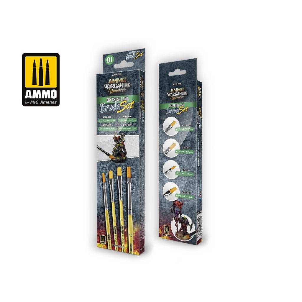 PREORDER Ammo by MIG -  Brushes - Wargaming Universe - Dry Brush Land Brush Set