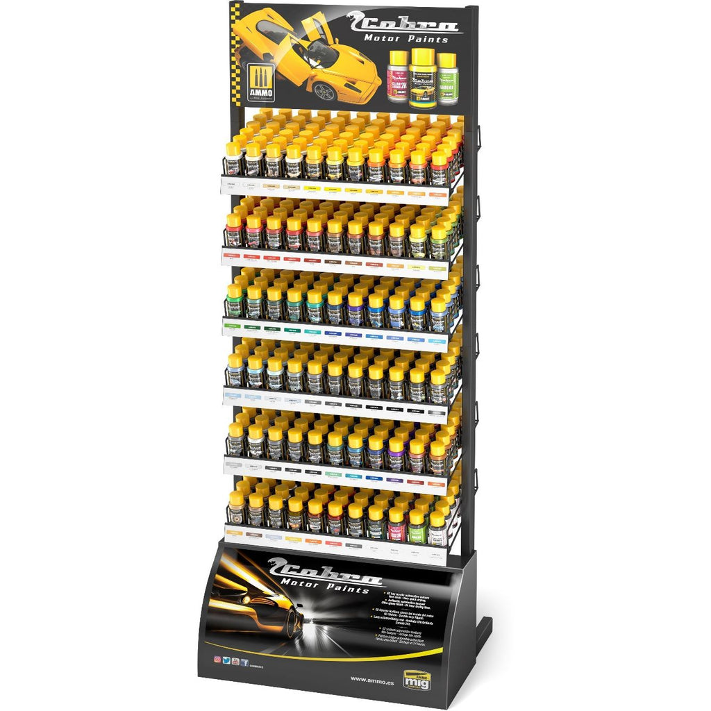 PREORDER Ammo by MIG - Cobra Motor Paints Stand Display (Stand With Stock)