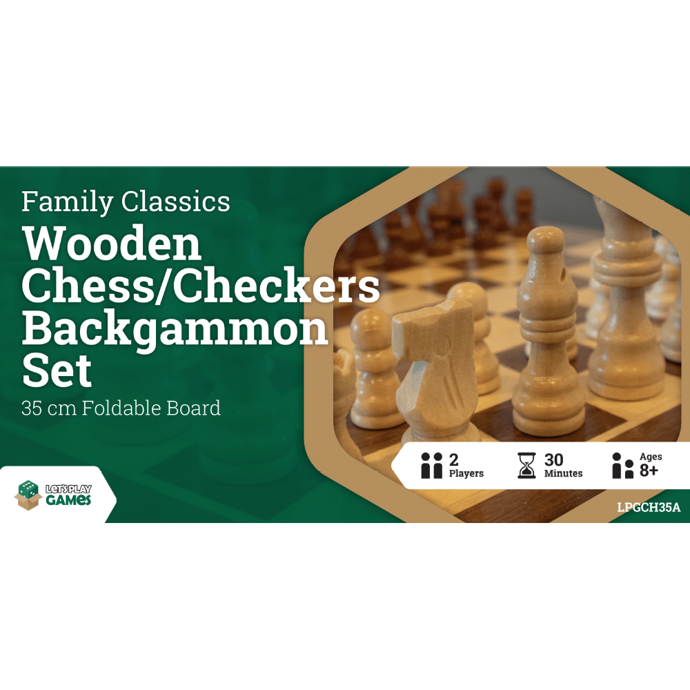 LPG Wooden Folding Chess/Checkers/Backgammon Set 35cm Board Game