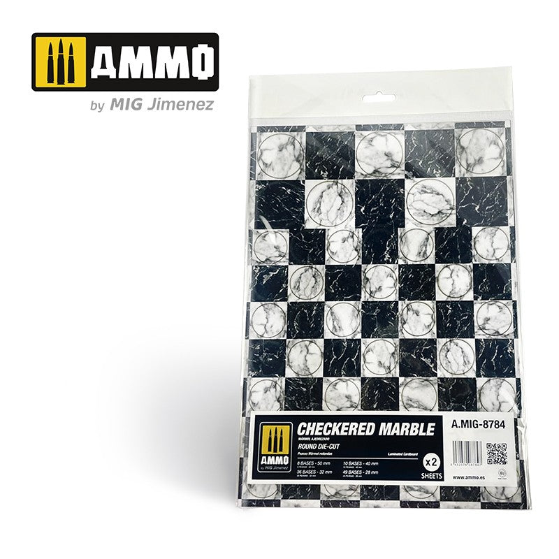 PREORDER Ammo by MIG -  Dioramas - Marble - Checkered Marble - Round Die Cut Marble Bases 2pc