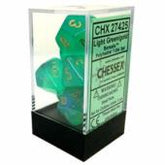 Polyhedral Dice - 7D Borealis Luminary Light Green /Gold Set