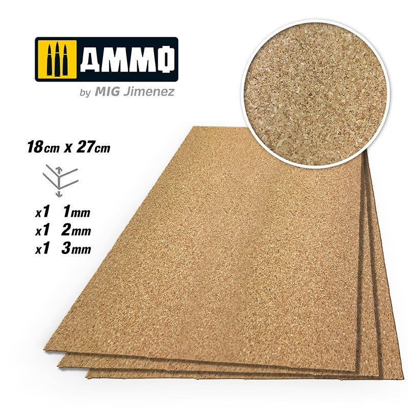 PREORDER Ammo by MIG - Create Cork - Fine Grain Mix (1Mm; 2Mm And 3Mm) 1 Pc. Each Size