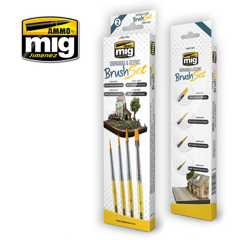 Ammo by MIG -  Brushes - Dioramas and Scenic Brush Set