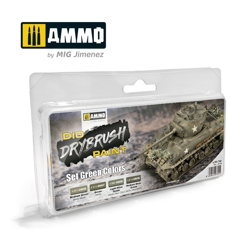 PREORDER Ammo by MIG - Drybrush - Green Colors Set