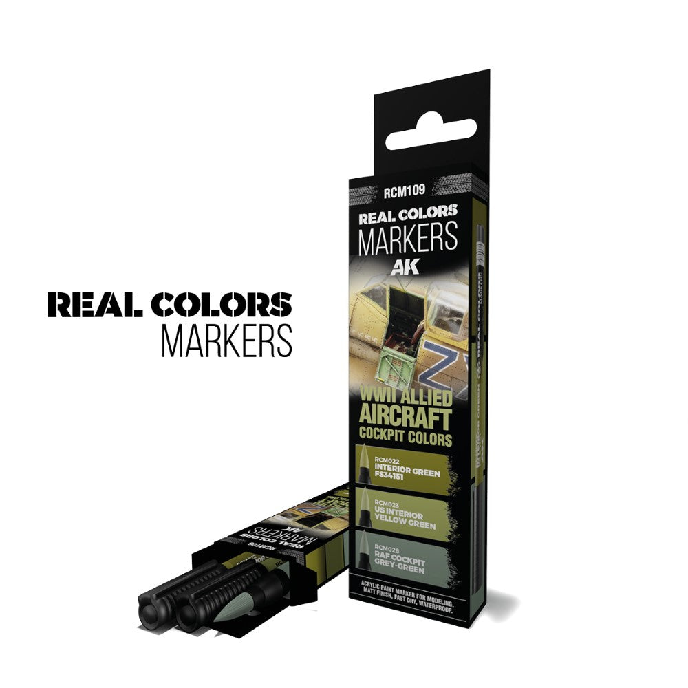 PREORDER AK Interactive - RC Markers - Wwii Allied Aircraft Cockpit Colors - Set 3 Real Colors Markers