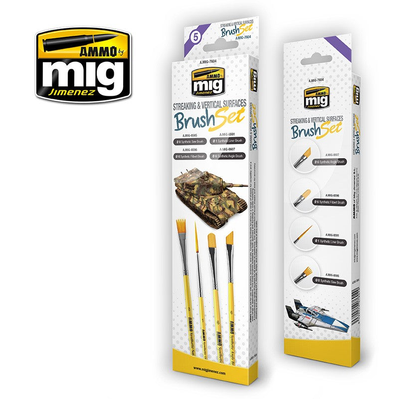 Ammo by MIG -  Brushes - Streaking and Vertical Surfaces Brush Set