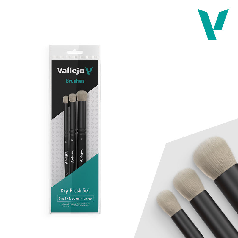 Vallejo Brushes - Dry Brush - Dry Brush Set - Natural Hair (S M & L)