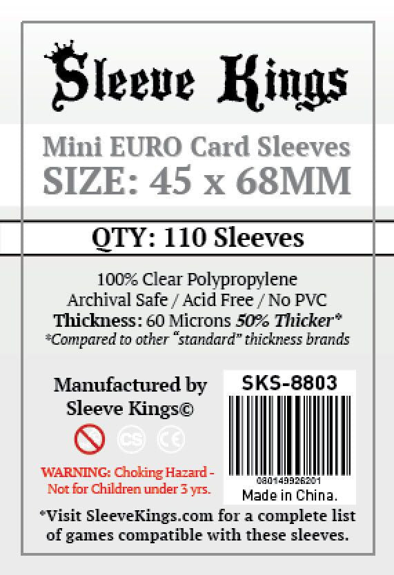 Sleeve Kings Board Game Sleeves Mini Euro (45mm x 68mm) (110 Sleeves Per Pack)