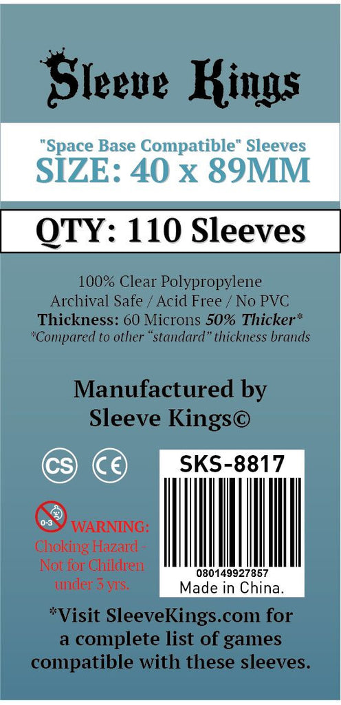 Sleeve Kings Board Game Sleeves ??pace Base Compatible??(40mm x 89mm) (110 Sleeves Per Pack)