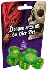 Dragon and Skull Dice Pack Green Glitter