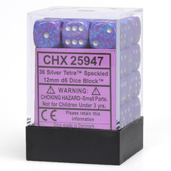 CHX 25947 Speckled 12mm d6 Silver Tetra Block (36)