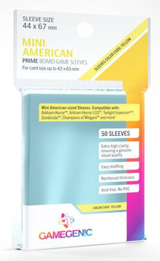 Gamegenic Prime Board Game Sleeves - Mini American-Sized (44mm x 67mm) (50 Sleeves Per Pack)