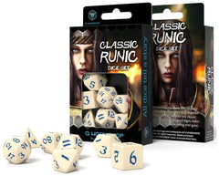 Classic Runic Dice Set - Beige and Blue (set of 7)