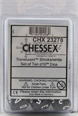 CHX 23278 BULK D10 Dice Translucent Smoke/White (10 Dice in Bag)