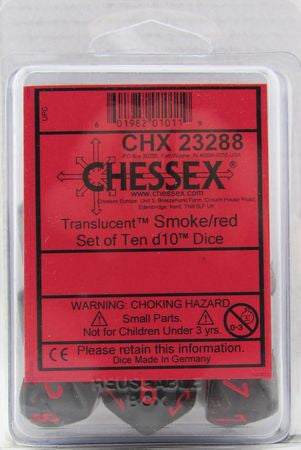 CHX 23288 BULK D10 Dice Translucent Smoke/Red (10 Dice in Bag)
