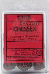 CHX 23288 BULK D10 Dice Translucent Smoke/Red (10 Dice in Bag)