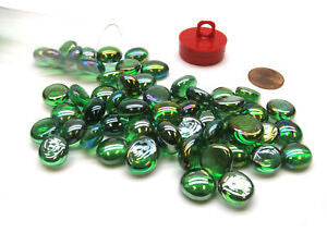 CHX 01175 Gaming Stones Crystal Green Iridized Glass Stones (Qty 23-27) in 4 inches Tube