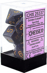 D7-Die Set Dice Speckled Polyhedral Golden Cobalt (7 Dice in Display)