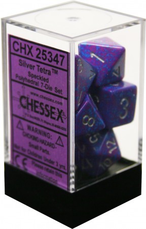 D7-Die Set Dice Speckled Polyhedral Silver Tetra (7 Dice in Display)