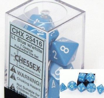 D7-Die Set Dice Opaque Polyhedral Light Blue/White (7 Dice in Display)