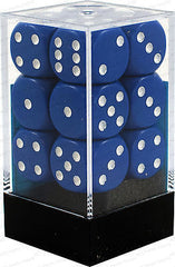 D6 Dice Opaque 16mm Blue/White (12 Dice in Display)
