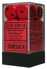 D6 Dice Opaque 16mm Red/Black (12 Dice in Display)