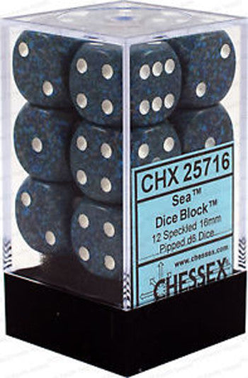 CHX 25716 D6 Dice Speckled 16mm Sea (12 Dice in Display)