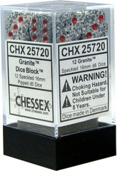 CHX 25720 D6 Dice Speckled 16mm Granite (12 Dice in Display)