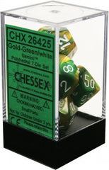 D7-Die Set Dice Gemini Polyhedral Gold-Green/White (7 Dice in Display)