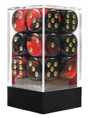 Chessex D6 Gemini 16mm d6 Black-Red/gold Dice Block (12 dice)