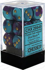 CHX 26649 D6 Dice Gemini 16mm Purple-Teal/Gold (12 Dice in Display)