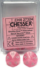 D10 Tens Dice Ghostly Glow Pink/Silver (10 Dice in Display)