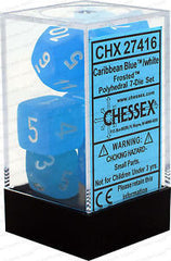 D7-Die Set Dice Frosted Polyhedral Caribbean Blue/White (7 Dice in Display)