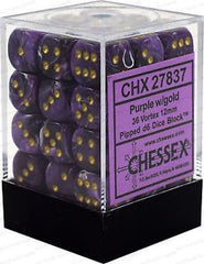 D6 Dice Vortex 12mm Purple/Gold (36 Dice in Display)