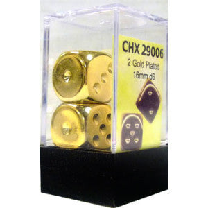 D6 Dice Gold Metallic 16mm (2 Dice in Display)