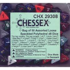 BULK D8 Dice Assorted Loose Speckled Polyhedral (50 Dice in Bag)