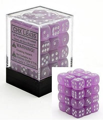 D6 Dice Frosted 12mm Purple/White (36 Dice in Display)