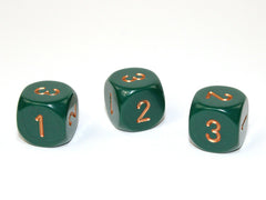 Chessex D3 Dice Opaque 16mm d3 (d6 w/ 1-2-3 twice) Dusty Green/copper