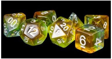 MDG Polyhedral Resin Dice Set - Yellow Aurora