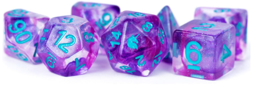 MDG Unicorn Resin Polyhedral Dice Set - Violet Infusion