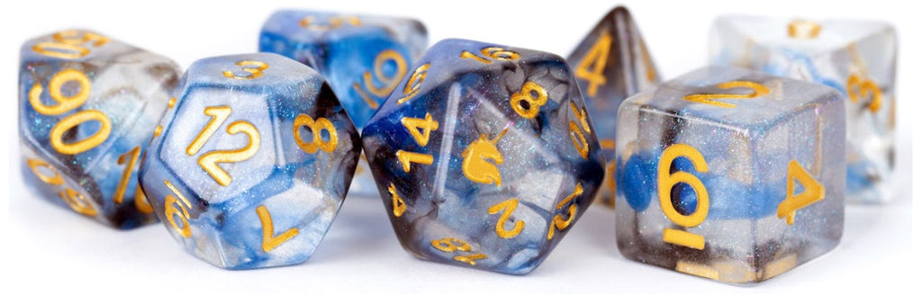 MDG Unicorn Resin Polyhedral Dice Set - Arctic Storm