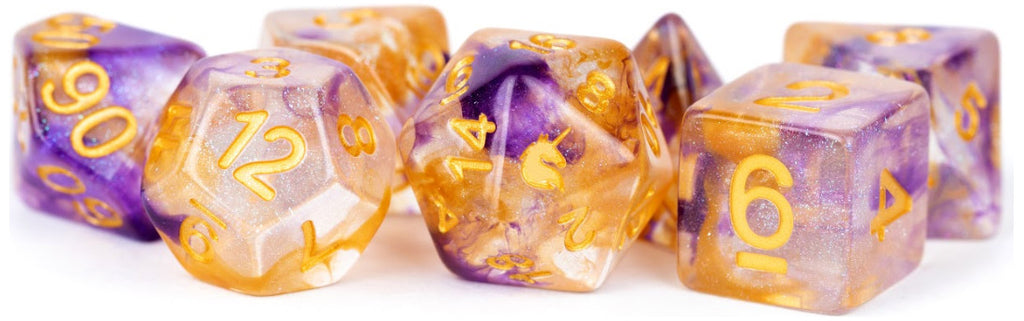 MDG Unicorn Resin Polyhedral Dice Set - Royal Sunset