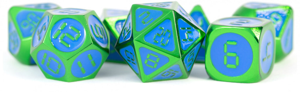 MDG Digital Enamel Metal Dice Set 16mm - Green with Blue Enamel