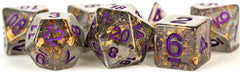 MDG Digital Resin Dice Set 16mm - Gray with Gold Foil Purple Numbers