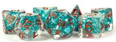 MDG Resin Pearl Polyhedral Dice Set 16mm - Teal with Copper Numbers