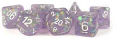 MDG Resin Icy Opal Dice Set 16mm Polyhedral - Purple with Silver Numbers