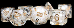 MDG Resin Polyhedral Dice Set 16mm - Pearl with Copper Numbers